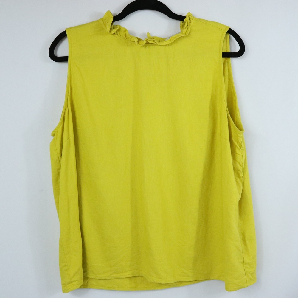 Ophelia Roe Yellow Sleeveless Blouse Linen Blend Ruffle Neck Womens XL